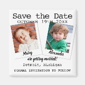 Moderne Leuke Kinderfoto's Trouwkaart Save The Dat Magneet (Voorkant)