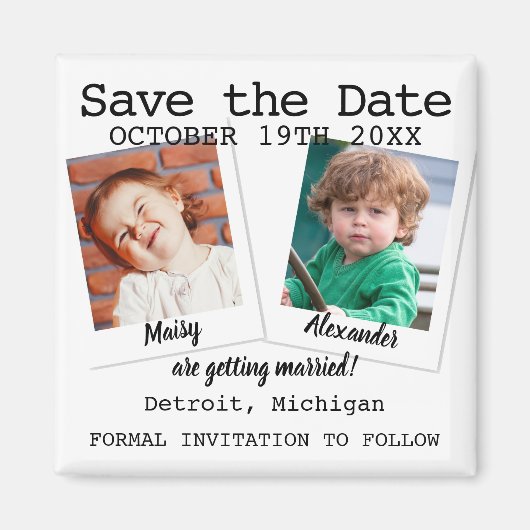 Moderne Leuke Kinderfoto's Trouwkaart Save The Dat Magneet (Voorkant)