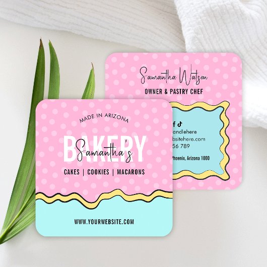Moderne Leuke Kleurrijke Trendy Cartoon Cake Bakke Vierkante Visitekaartje