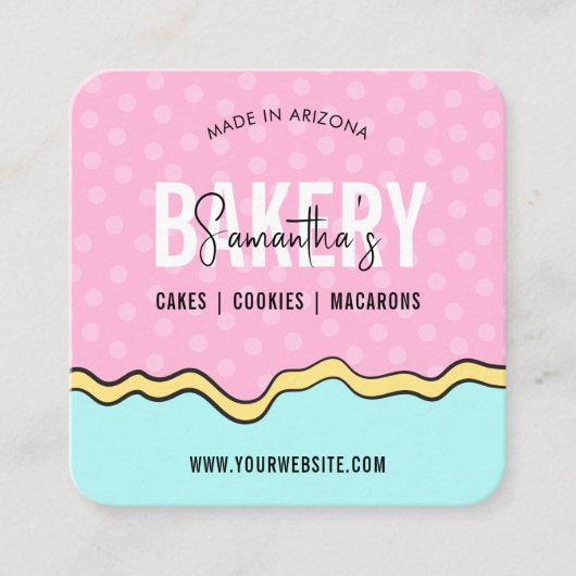 Moderne Leuke Kleurrijke Trendy Cartoon Cake Bakke Vierkante Visitekaartje (Voorkant)