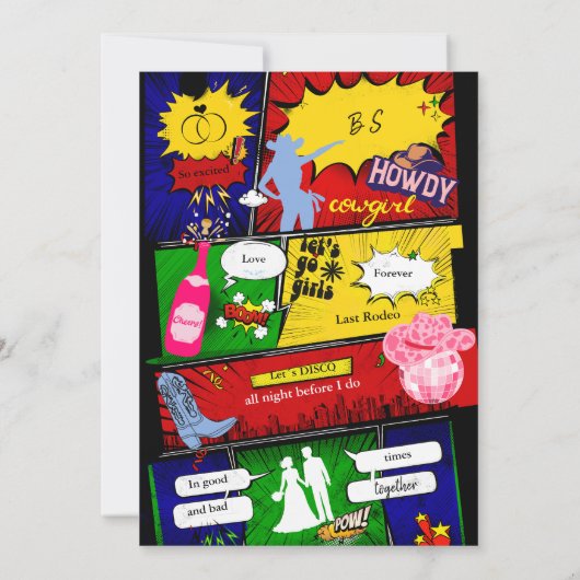 Moderne leuke retro comic Bachelorette Cowgirl Kaart (Achterkant)