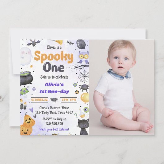 Moderne Leuke Spooky Een Halloween 1e Verjaardag Kaart (Voorkant)