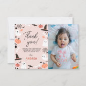 Moderne Leuke Spooky One Halloween 1e Boo-dag Foto Bedankkaart (Voorkant)