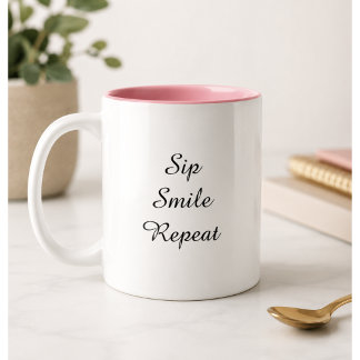 Moderne Leuke Trendy Typografie Slurp Lach Herhaal Tweekleurige Koffiemok