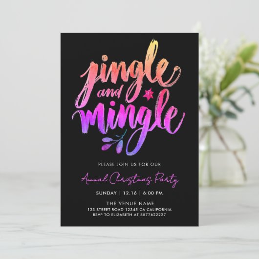 Moderne leuke zwarte en roze jingle borstel kallig kaart (Staand voorkant)