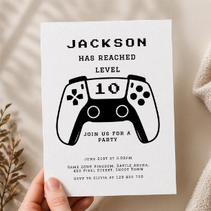 Moderne Level Up Gamer Jongens Verjaardagsfeestje Kaart