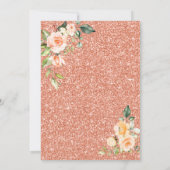 Moderne Levende Koraal Bloemen Koraal Glitters Bru Kaart (Achterkant)