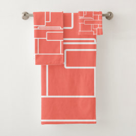 Moderne levende koraal en witte Abstracte geometri Bad Handdoek