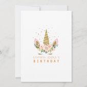 Moderne levende koraalbloemen Gold Unicorn Birthda Kaart (Achterkant)