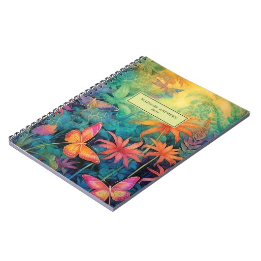 Moderne levendige Batik Waterverf Floral Notitieboek (Linkerzijde)