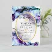 Moderne, levendige Blauwgroen plum Abstracte inkt Folie Uitnodiging (Staand Voorkant)