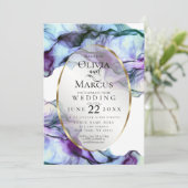 Moderne, levendige Blauwgroen plum Abstracte inkt Kaart (Staand voorkant)