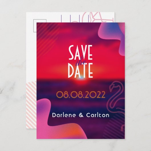 Moderne Levendige Paarse Zonsondergang Save The Da Aankondigingskaart (Voorkant / Achterkant)