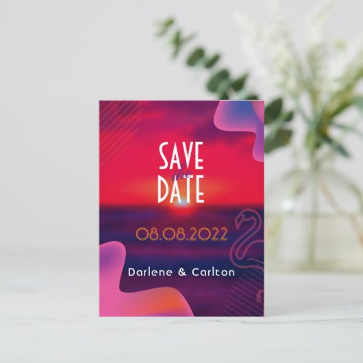 Moderne Levendige Paarse Zonsondergang Save The Da Aankondigingskaart (Staand voorkant)
