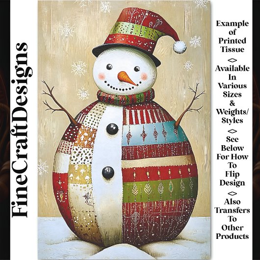 Moderne Levendige Patchwork Snowman BA8 Decoupage Tissuepapier