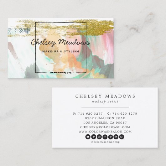Moderne, levendige penseelstreken en gouden glitte visitekaartje (Voorkant / Achterkant)