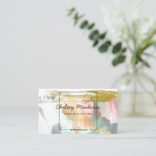 Moderne, levendige penseelstreken en gouden glitte visitekaartje (Staand voorkant)