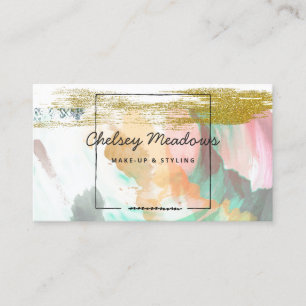 Moderne Levendige Penseelstreken & Gouden Glitters Visitekaartje