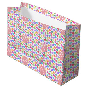 Moderne Levendige Regenboog Doodle Harten Monogram Groot Cadeauzakje
