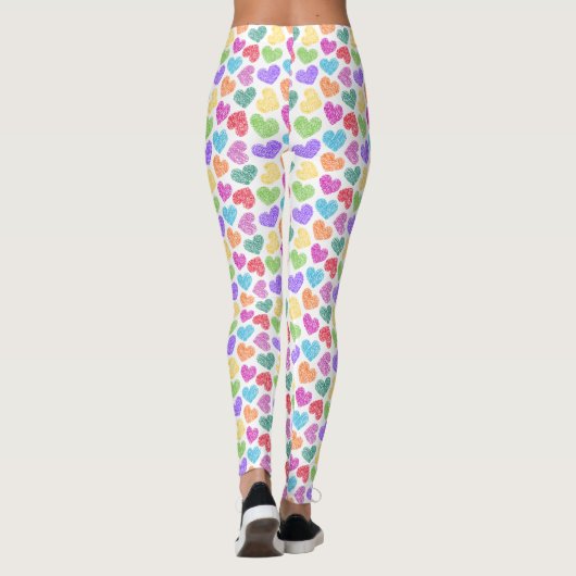 Moderne Levendige Regenboog Doodle Harten Monogram Leggings (Achterkant)