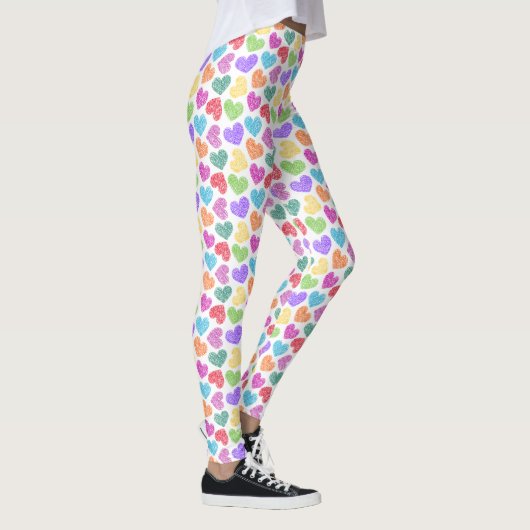 Moderne Levendige Regenboog Doodle Harten Monogram Leggings (Rechts)