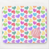 Moderne Levendige Regenboog Doodle Harten Monogram Muismat (Voorkant)