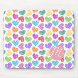 Moderne Levendige Regenboog Doodle Harten Monogram Muismat