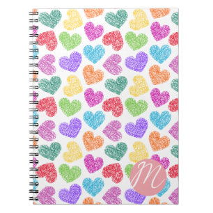 Moderne Levendige Regenboog Doodle Harten Monogram Notitieboek