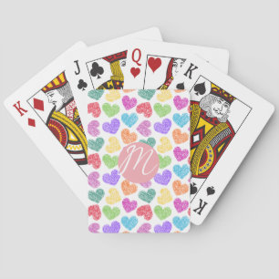 Moderne Levendige Regenboog Doodle Harten Monogram Pokerkaarten
