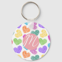 Moderne Levendige Regenboog Doodle Harten Monogram