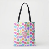 Moderne Levendige Regenboog Doodle Harten Monogram Tote Bag (Voorkant)