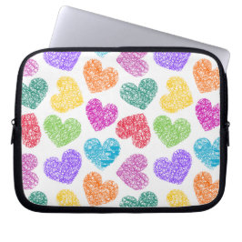 Moderne Levendige Regenboog Doodle Harten Mooie Pa Laptop Sleeve