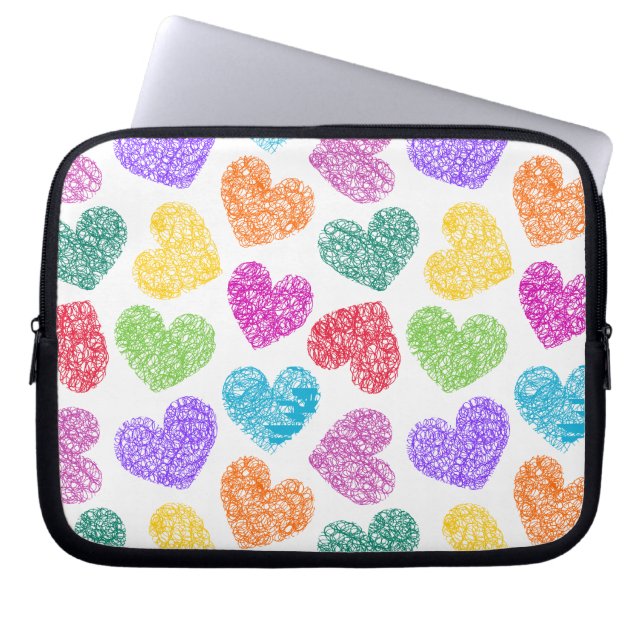 Moderne Levendige Regenboog Doodle Harten Mooie Pa Laptop Sleeve (Voorkant)