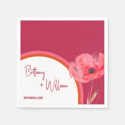 Moderne Levendige Roze Bloemen Zomerbruiloft Servet (Voorkant)