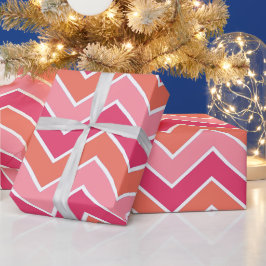 Moderne Levendige Roze en Oranje Chevron Cadeaupapier