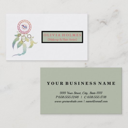 Moderne levendige Waterverf Bohemian Dreamcatcher Visitekaartje (Voorkant / Achterkant)