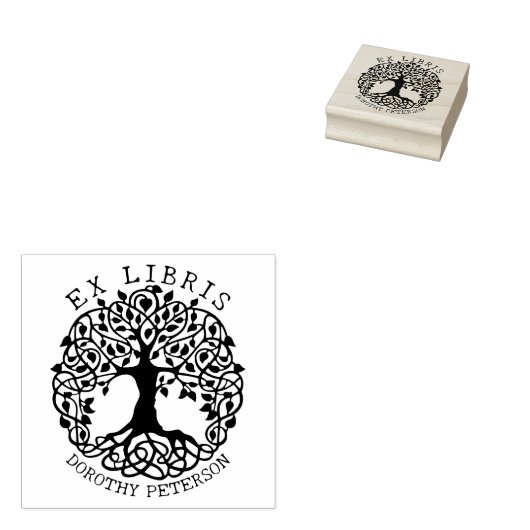 Moderne levensboom, boek ex libris rubberstempel (Gestempeld)