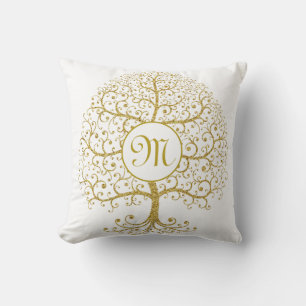 Moderne levensboom - Monogram goud Kussen