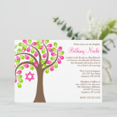 Moderne levensboom roze groene vlek Mitzvah Kaart (Staand voorkant)