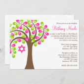 Moderne levensboom roze groene vlek Mitzvah Kaart (Voorkant / Achterkant)