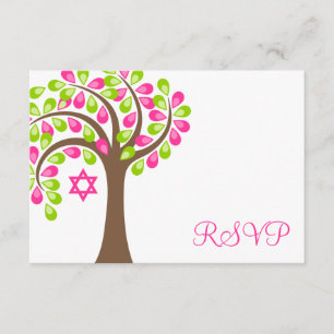 Moderne levensboom roze groene vlek Mitzvah RSVP