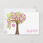 Moderne levensboom roze groene vlek Mitzvah RSVP (Voorkant)