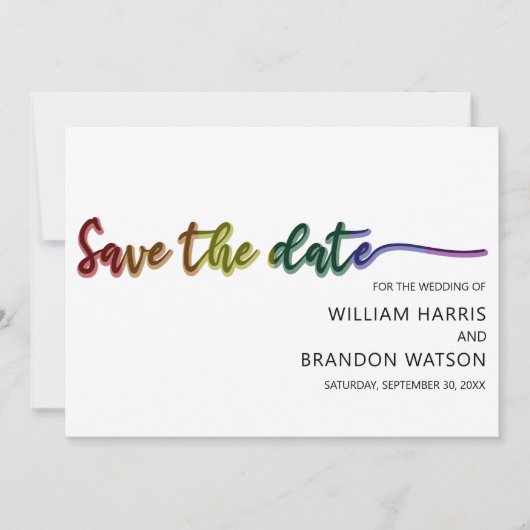 Moderne LGBT-foto bespaart het datumhuwelijk Save The Date (Voorkant)