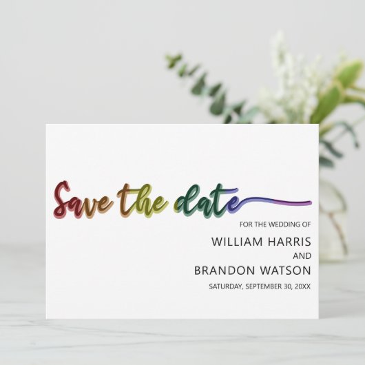 Moderne LGBT-foto bespaart het datumhuwelijk Save The Date (Staand voorkant)