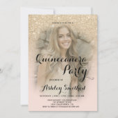Moderne licht gouden glitter ombre foto Quinceañer Kaart (Voorkant)