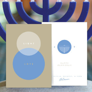 Moderne Licht & Liefde Beige & Blauwe Hanukka Kaart
