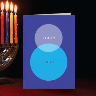 Moderne Licht & Liefde Blauwe Hanukkah Vouwkaart Feestdagen Kaart