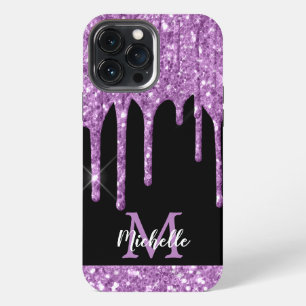 Moderne Licht Paarse Glitter Druppels Monogram iPhone 13 Pro Max Hoesje