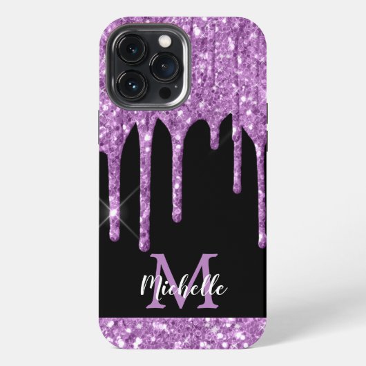 Moderne Licht Paarse Glitter Druppels Monogram iPhone Hoesje (Achterkant)