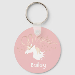 Moderne Licht Roze Roze Witte Magische Eenhoorn Sleutelhanger